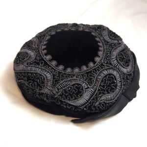 Vintage Black Velvet Beaded Hat